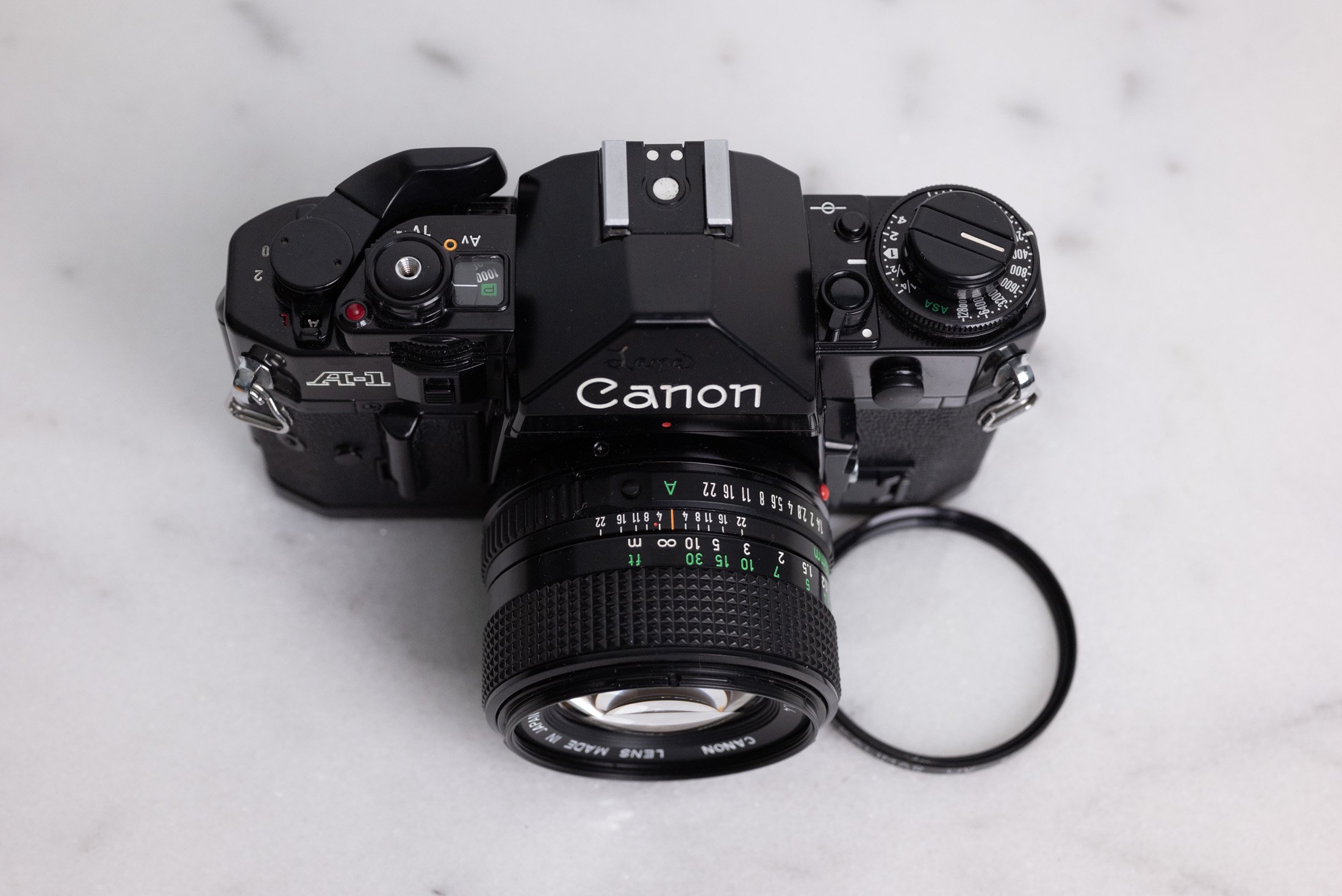 Canon A-1 35mm Film SLR Camera with Canon FD 50mm F 1.4 Lens